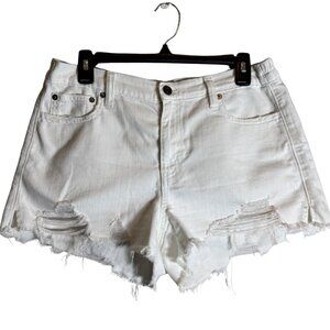 Aerie Elastic Waist Cut Off Denim Shorts Women's Medium White Boho Festival NWOT